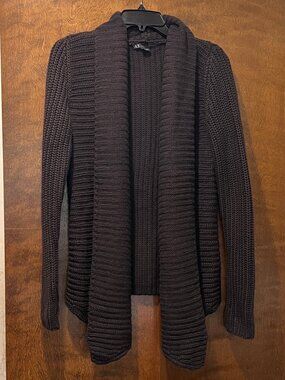 Armani Exchange Open Front Shawl Cardigan Grey Cable Knit Wool Blend Size S